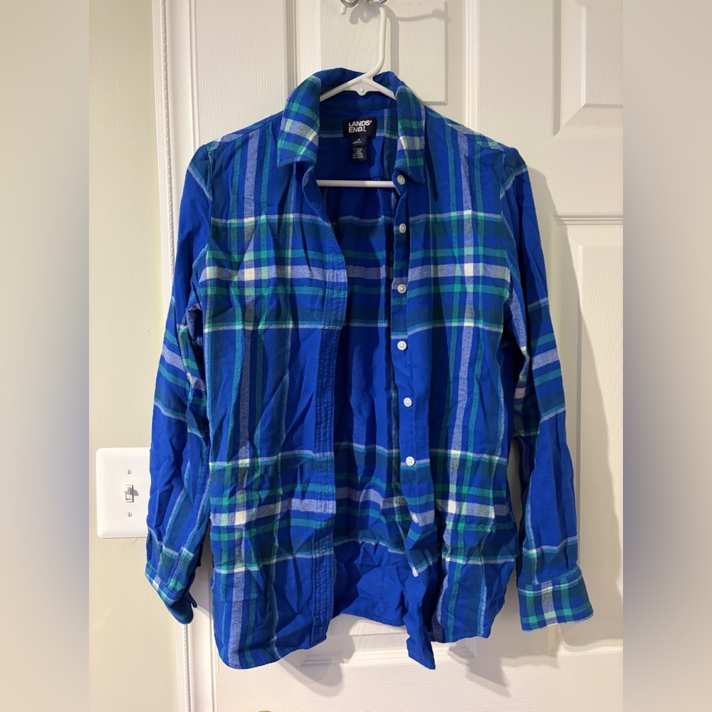 Lands' End Women's Flannel Boyfriend Fit Long Sleeve Shirt